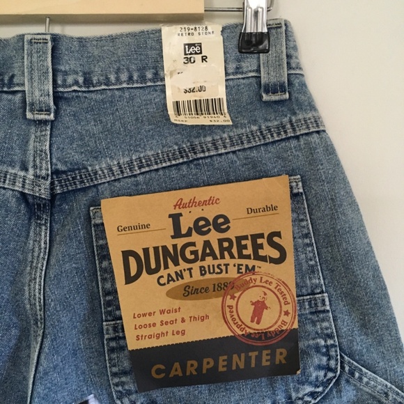 VTG Lee Dungarees Carpenter Shorts Sz 30 Retro Stone Blue Denim Made In USA NWT - Picture 3 of 16